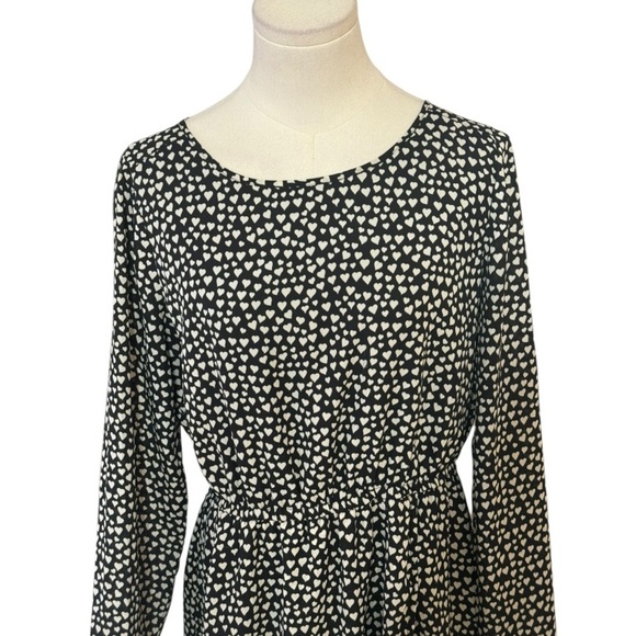 J. CREW Black White Heart Midi Mini Dress Long Sleeve Mercantile Size 8 Holiday - Picture 4 of 9